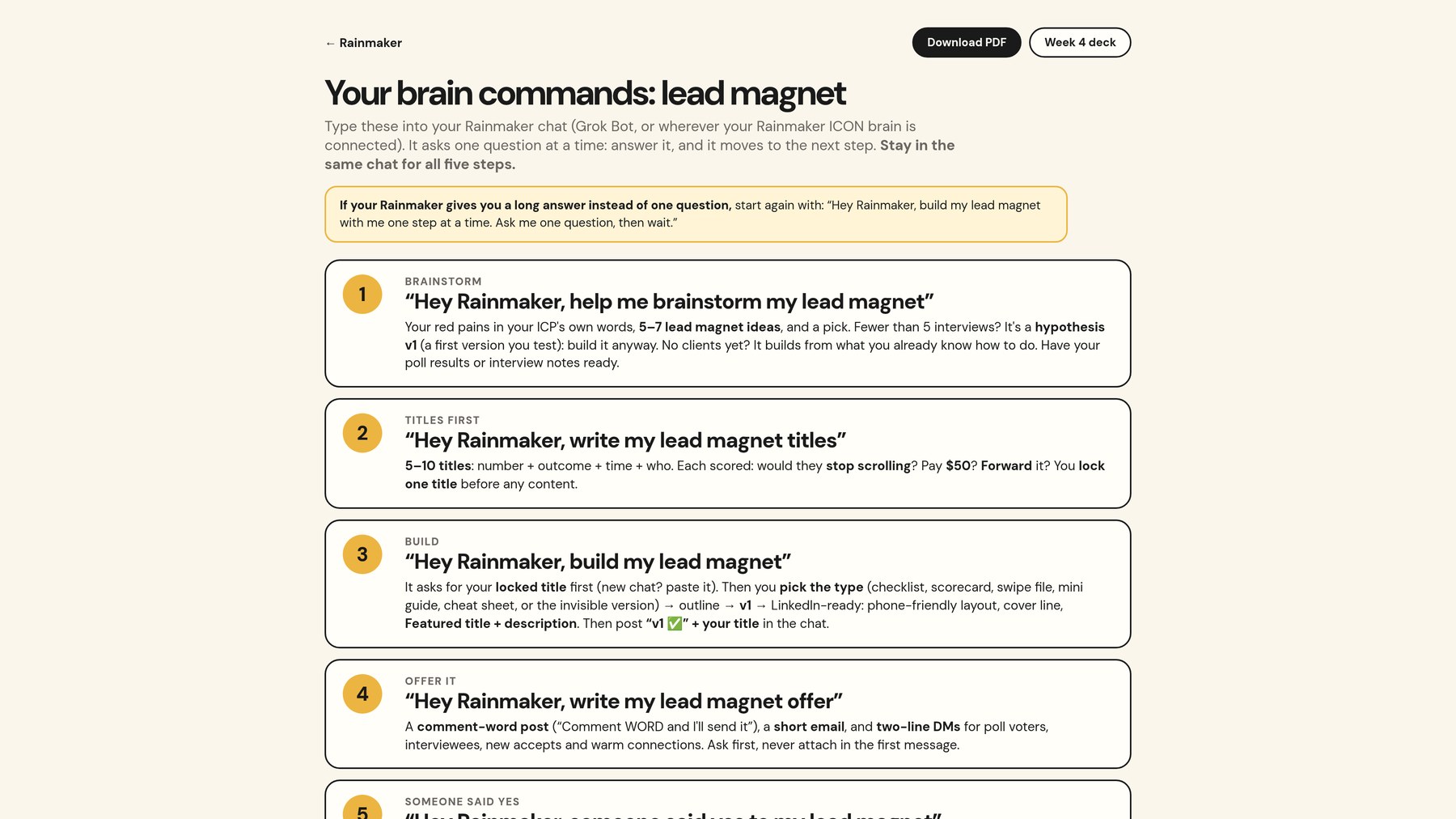 Rainmaker brain commands: Hey Rainmaker, help me brainstorm my lead magnet